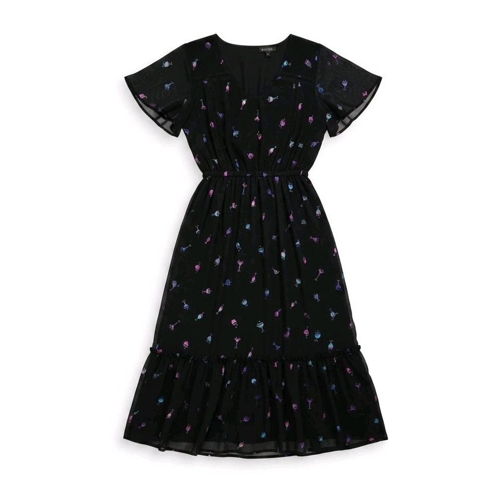 Torrid Whimsygoth Shimmer Cocktail Glass Smocked Dress 00 Flutter Sleeve Midi